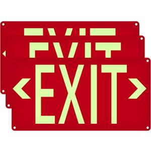 (3 Pack) Photoluminescent Exit Sign Red - with Removable Directional Arrows, With strong self adhesive tape, 14.25 x 7.5 Inches Heavy Duty Aluminum Signs, Fade Resistant