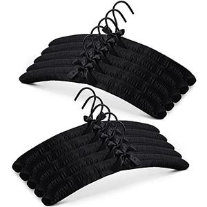 JS Hanger Padded Hanger for Sweaters - 17 Inch Extra Large Heavy Duty Satin Covered Coat Hangers No Shoulder Bump for Women Clothes, Sweaters, Dresses, Clothing, Weddings, Lingerie Pack of 6, Black