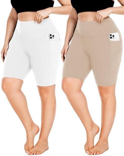 FULLSOFT Plus Size Biker Shorts for Women-High Waist  Tummy Control with Pockets Workout Shorts for Yoga 3 XL