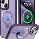 2024 New Upgrade 360 Spin Titanium Magnetic Stand for iPhone 13 Case [16FT Military Grade Shockproof] [Fit for MagSafe] Matte Translucent Slim Kickstand iPhone 13 Phone Cover 6.1'', Purple
