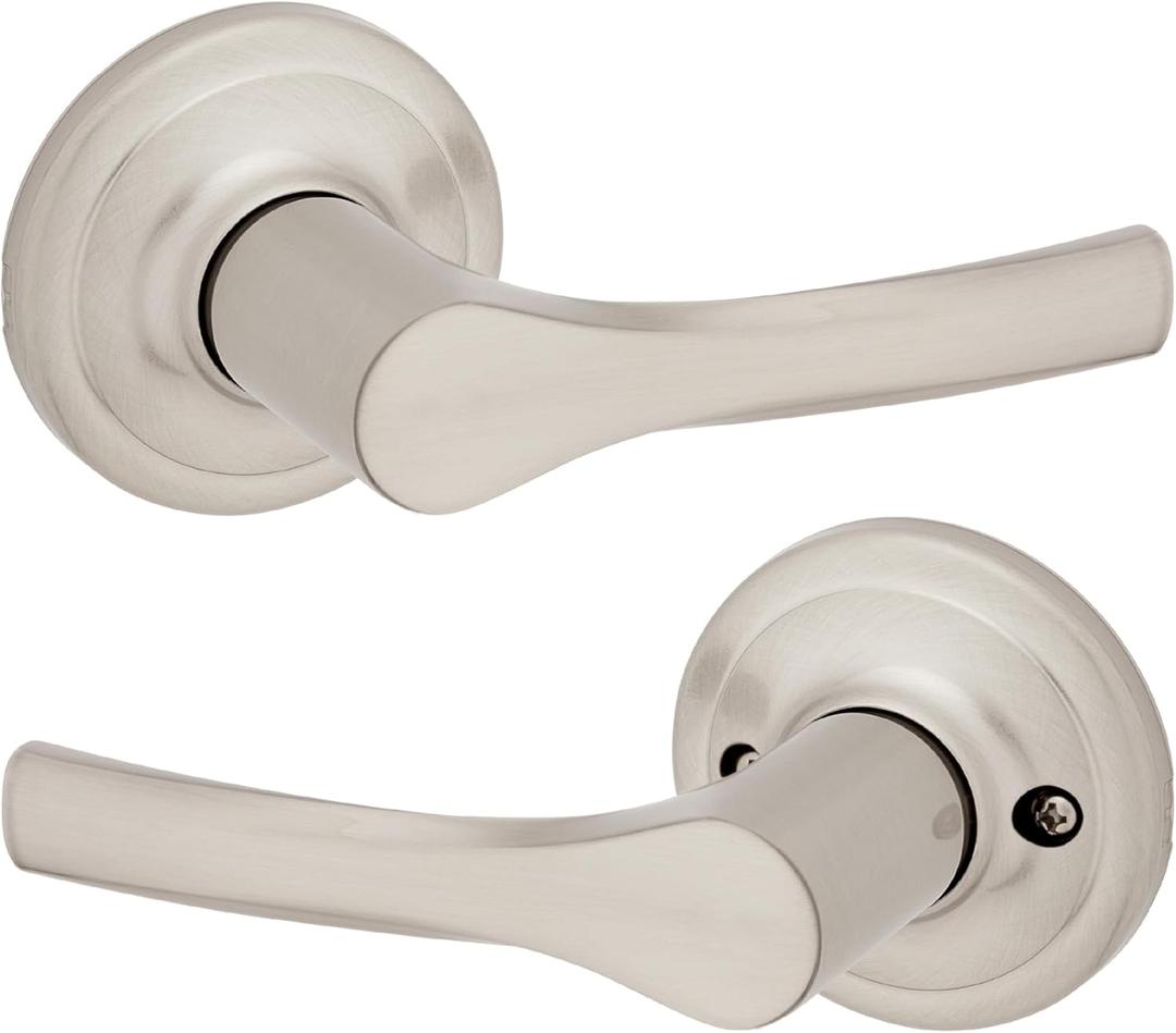 Kwikset Henley Interior Passage Door Handle, Lever For Closet and Hallway Doors, Reversible Non-Locking Handle Lever, Satin Nickel, with Microban Protection (1 Pack)