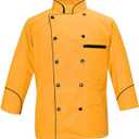 Men's Multi Color Chef Jacket/Light Weight Chef Coat With Contrast Black Piping (Yellow, 2X-Large)