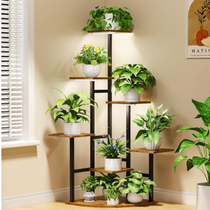 Corner Plant Stand Indoor with Grow Lights, 7 Tiered Plant Shelf Indoor, 43" Corner Plant Stands for Indoor Plants, Metal Plant Flower Display Shelves, Plant Organizer Rack for Living Room, Balcony, Home Decor