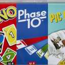 Mattel Games UNO, Phase 10 and Pic Flip Bundle, 3 Mattel Card Games in Decorative Storage Tin, For Kid, Family & Adult Game Night, 7 Years & Up