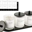 3 Pack Qtip Holder Bathroom Set,Cotton Ball Swab Pad Holder Cotton Round Floss Pick Dispenser with Tray,Glass Apothecary Jars with Lids,Bathroom Organizers and Storage Canisters-Frosted White