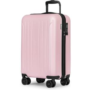 KYME Carry on luggage 22x14x9 Airline Approved Suitcase Hardshell With Double Spinner Wheels, PC+ABS TSA Lock Travel Luggage (Pink, 20" Carry On)