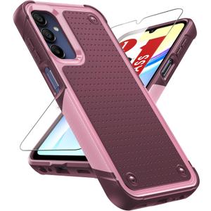 LeYi for Galaxy-A15-5G Phone Case: Samsung Galaxy A15 5G Case with Screen Protector, Dual Layer Protective Hard PC Back & Soft Bumper Resilient Shock Absorb Case Cover para Samsung A 15 5G, Red Pink