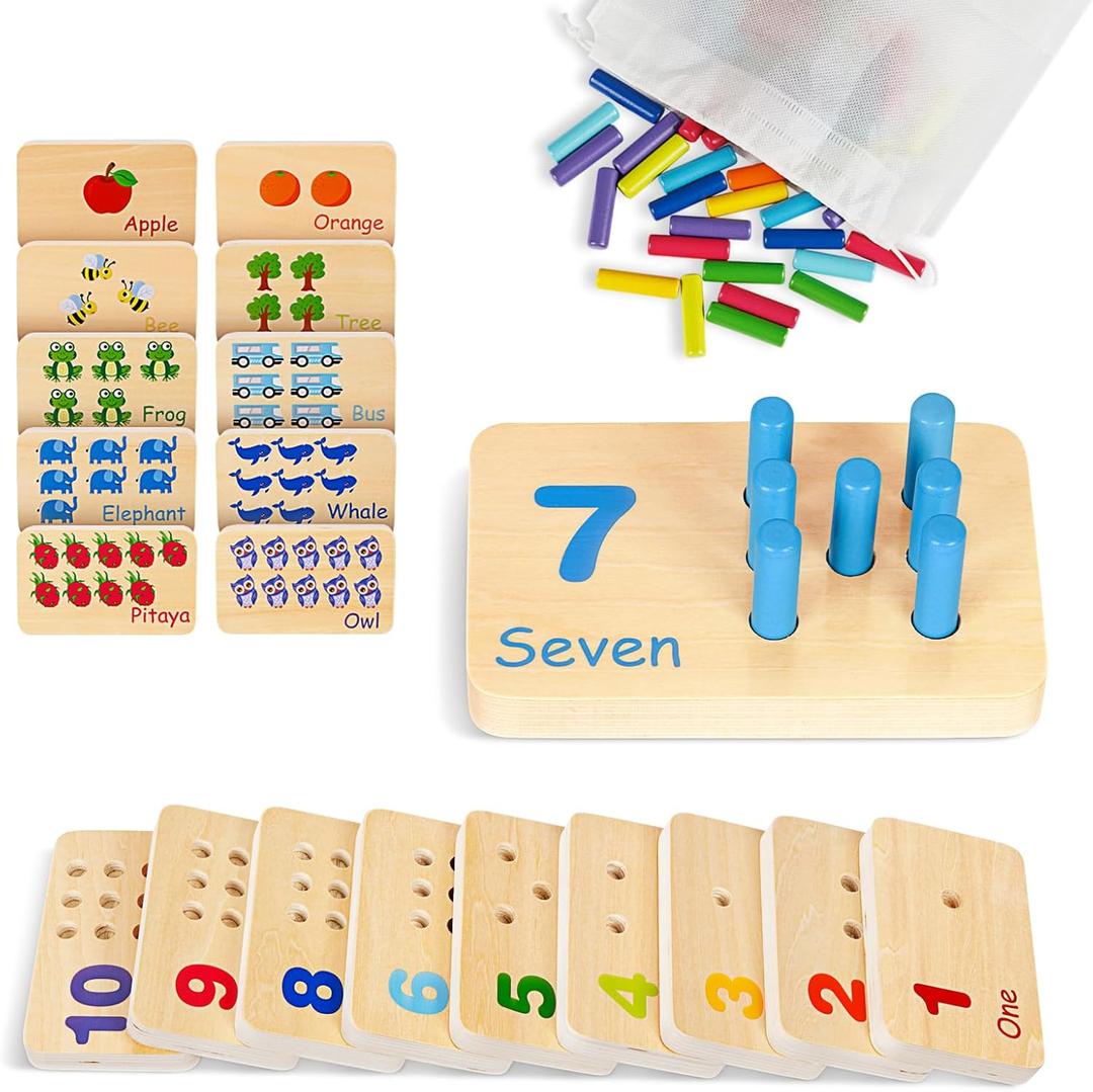 TOOKYLAND Peg Board Toddler Toys, Counting Wooden Toys with 55 Pegs, Wooden Math Manipulatives,Montessori Math and Numbers for Kids & Kindergarten Learning Activities TOOKYLAND Peg Board Toddler Toys, Counting Wooden Toys with 55 Pegs, Wooden Math Manipulatives,Montessori Math and Numbers for Kids & Kindergarten Learning Activities