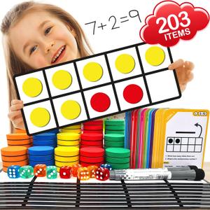 Magnetic Ten Frame Set: 8 Durable Ten-Frames + 100 Colorful Counters + 80 Math Flash Cards + 10 Dice - Addition & Subtraction - Math Manipulatives Kit for Home, Kindergarten & Elementary Teachers