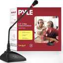 Desktop Gooseneck Wired Microphone System - Table Mounted Corded Voice Condenser Mic with Pop Filter - XLR to 1/4'' Sound Cord - for Karaoke, Conference, Studio Audio Recording - Pyle PDMIKC5 Black