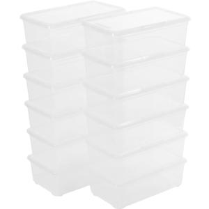 novelinks 12 Pack 6QT Plastic Storage Bins with Lids, Stackable Clear Containers with Latches, Durable Nestable Boxes for Office, Home, Garage, Shoes Organization