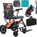 Upgraded Transport Wheelchair, Come with Telescopic Handle, Inflatable Seat Cushions, Wheelchairs for Adults, Lightweight Transport Wheelchairs, Travel Wheelchair Lightweight Foldable with 3 Bags with Black Telescopic Handle