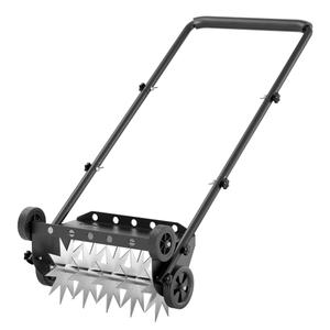 Lineware 18-Inch Lawn Aerator,Heavy Duty Push Spike Aerator with 4 Wheels,Aerator Lawn Tool with Steel Handle, Manual Aerator Lawn Tool with Foam Armrests, Suitable for Lawn, Garden and Yard