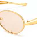FEISEDY Retro Oval Sunglasses Women Men - Gold Metal Chunky Frame, UV400 for Driving & Daily Wear B0312