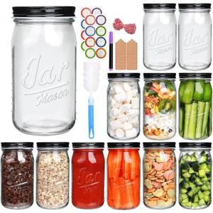QAPPDA Wide Mouth Mason Jars 32 oz 12 Pack, Large Glass Jars Canning Jar with Lids for Pickling, Storage Food, Meal Prep, Jams, and Spices