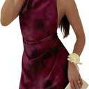 SOLY HUX Women's Ruched Halter Mini Dress Tie Backless Bodycon Evening Party Cocktail Dresses Multicolor, Large