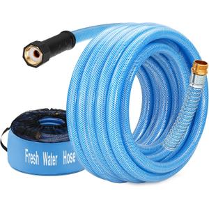 Kohree 35FT Upgraded RV Water Hose, 5/8" Premium Drinking Water Hose for Camper, Leak Free, No Kink, Flexible Garden Hose 35 ft with Storage Bag, Reinforced PVC Design w/Strain Relief Ends - Blue