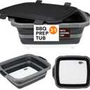 Large Collapsible BBQ Prep Tub with Locking Lid, Basket for Meal Prep Marinating Food Storage, Plastic Cutting Board(4.22 Gal/16L), Camping Sink with Colander, Dish Basin (Black)