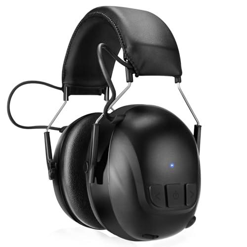 Kalence Bluetooth 6.0 Hearing Protection with 120H Working Time, 30dB Safety Earmuffs, Rechargeable Ear Protection Headphones with Mic for Mowing, Workshops, Construction, Snowblowing, Black