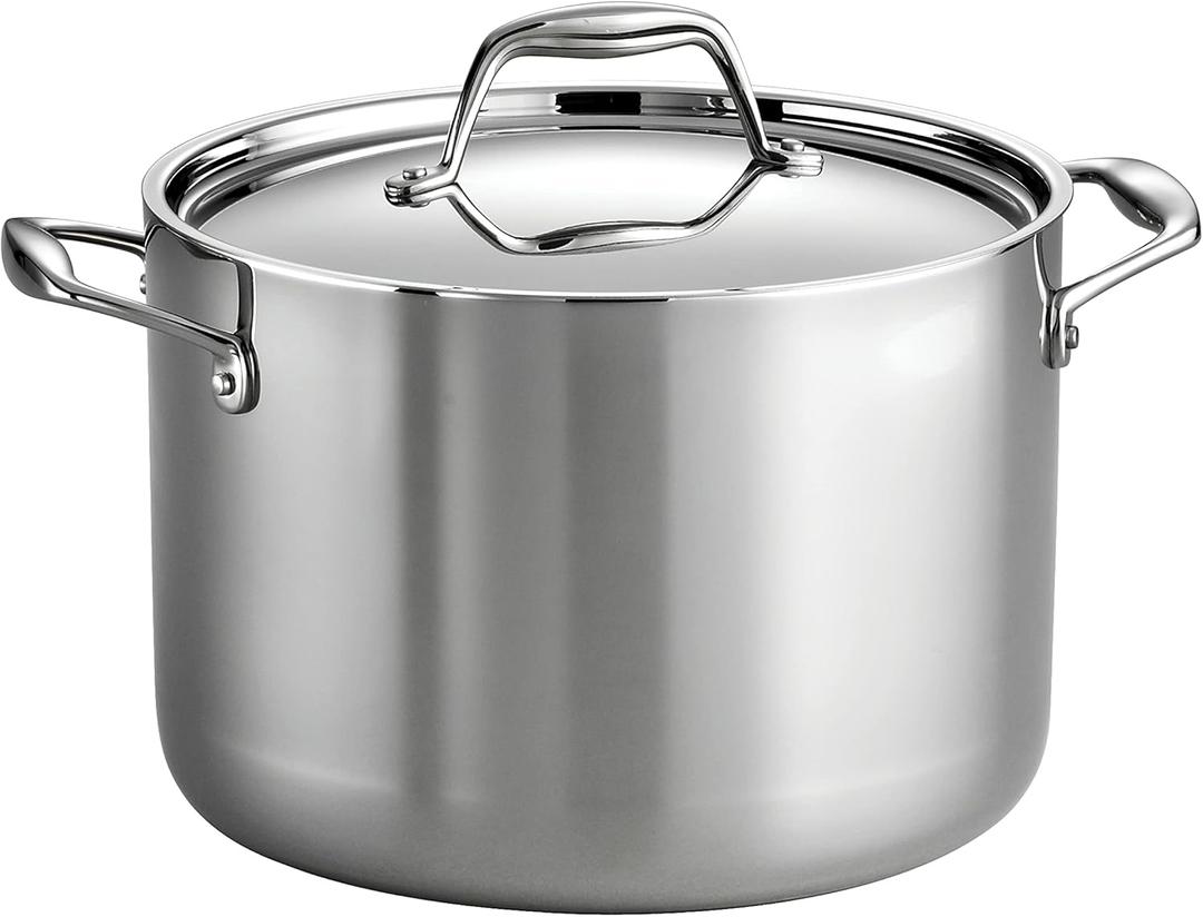 Tramontina Tri-Ply Clad Stainless Steel 8-Quart Stock Pot with Lid, Induction-Ready Pasta Pot, Dishwasher-Safe, NSF-Certified, Made in Brazil