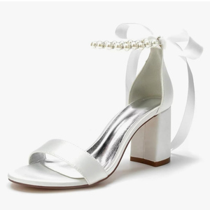 Block Heel Bridal Shoes Open Toe Pearl Heels Wedding Shoes for Bride Wedding Sandals Bride Heels, 38