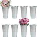 Notakia 8 Pcs 12 Inch Large Galvanized Metal Vases Farmhouse French Flower Bucket Vases for Cut Flowers for Home Decor and Wedding Table Centerpiece Decorations (Large Silver) (12.08in Large, 8pcs Silver)