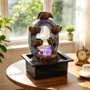 Desktop Water Fountain Indoor:6 Tier Cascading Waterfall with Spinning Orb & Chasing LED Lights, Small Zen Stone Fountain for Office Desk Bedroom Nightstand Relaxation, 13 Inch Tabletop Decor