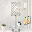 Hong-in Crystal Table Lamp, Crystal Lamp Touch Control with USB-C USB-A Charging Ports & AC Outlets, 3 Way Dimmable Bedside Lamp-Nightstand Lamp Modern Light for Bedroom, Living Room, Bulb Included