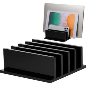 Frienda 1 Piece 4-Compartment Acrylic Vertical Laptop Stand, Can Accommodate with a Thickness of Less Than 2 cm, Fits Most Laptop (Black)