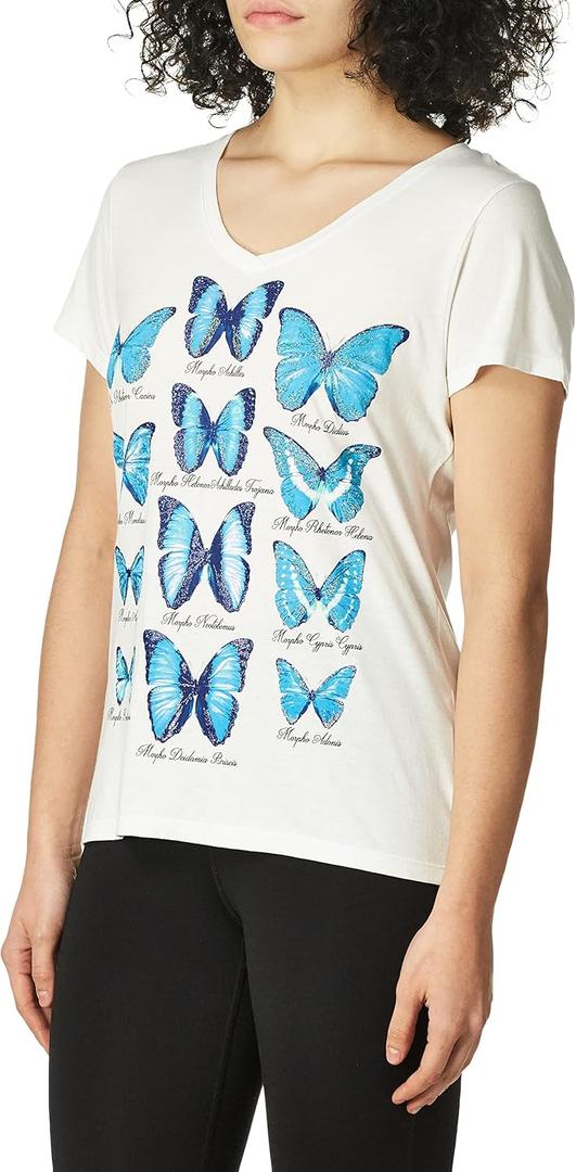 Hanes Women's Short Sleeve V-Neck Graphic T-Shirt (White)