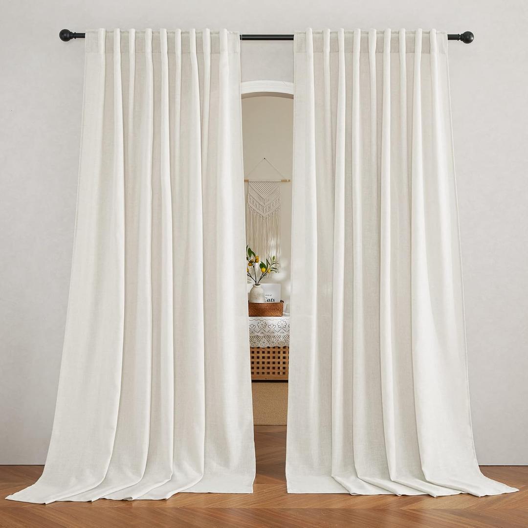 RYB HOME Farmhouse Sheer Curtains 108 inch Length, Semi Sheer Curtain & Drapes Large Window Dressing Lights & Winds Filter for Bedroom Home Office Living Room, Linen, W 70 x L 108 inch Long, 1 Pair