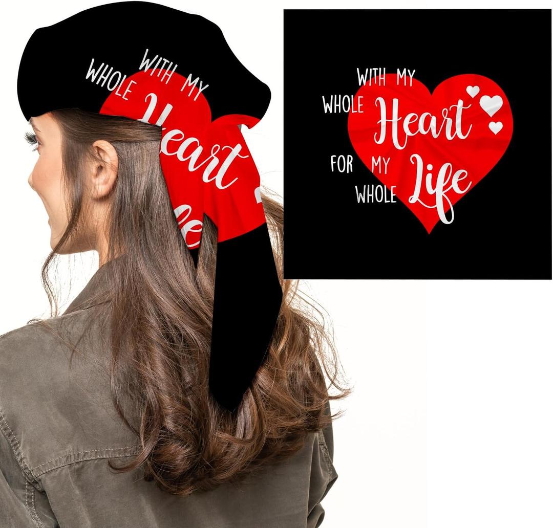 3 x Silk Scarf for Women,Digital Printed Scarves 20.8" x 21.6" Neck Scarf Breathable Lightweight for Nurses Gift Packed (Heart..)