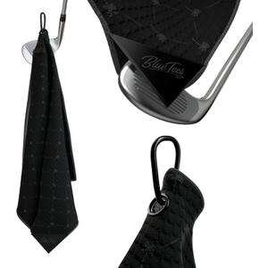 Blue Tees Golf Premium Magnetic Towel - Super Strong Magnet - Microfiber Waffle Design - Silicone Brush - Groove Cleaner - Bag Buckle - Standard & Caddy Sizes (Black/Palm Tree)
