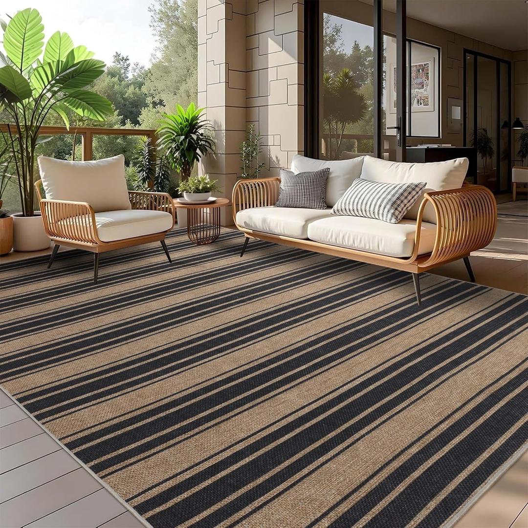 Striped Easy Jute Rug 5x7 Outdoor Patio Rug Washable Rugs for Living Room Bedroom Non Slip Non Shedding Neutral Farmhouse Indoor Outdoor Carpet for Backyard Patio Office