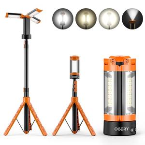 OGERY Rechargeable 10000mAh Camping Light with Stand 6.5 ft Max Height, Cordless Work Light with 3 LED Lamp Heads, 2200 Lumens Camping Essentials Gear Emergency Flashlight with Detachable Tripod