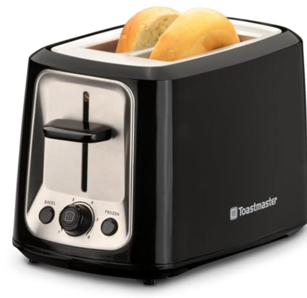 Toastmaster 2-Slice Toaster - Black with Stainless Steel - Kitchen Essential for Sandwich Bread & Breakfast Toast - Toaster with Wide Slots, High Rise Toast Lift & Cool-Touch Exterior