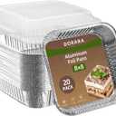 8x8 Square Aluminum Baking Cake Pans with Lids - 20 Pack Foil Pan For Cooking, Heating, Baking Cakes, Storing, Roasting or Homemade Breads - Aluminum Baking Pans Disposable - Bottom: 6.5x6.5