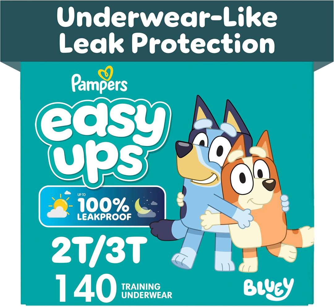 Easy Ups Girls & Boys Potty Training Pants, Size 4 (2T-3T), 140 Count, Bluey Absorbent Pull Up Training Underwear, Up to 100% Leakproof Day and Night, Hypoallergenic