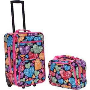 Rockland Fashion Softside 2 Piece Luggage Set, Expandable, (14" Tote/19" Upright), New Heart 