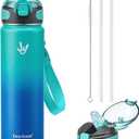 Enerbone 24 oz Insulated Water Bottle, Stainless Steel Bottle with Carrying Strap, Double-Wall Vacuum Insulation Design, Leakproof Sports Bottle with Straw, Keep Drinks Cold or Hot for Hours (Glacier)