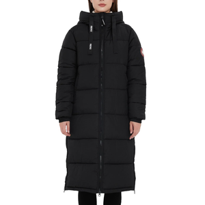PUREMSX Womens Long Puffer Coat, Warm Thick Insulated Quilted Outdoor Windproof Hooded Jacket Black L Size