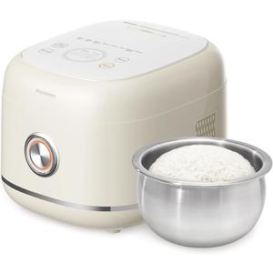 Joydeem Stainless Steel Rice Cooker, Uncoated Non-Stick 316L Stainless Steel Inner Pot, 6 Cup Uncooked, 3L/3.2 qt, DFB-D300, Cream Color