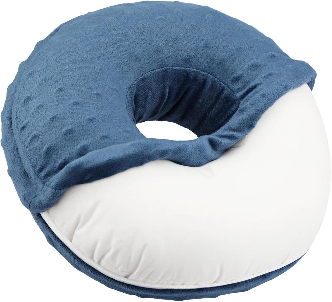 Ear Piercing Pillow Removable Cover for Side Sleepers Ear Pain Luxury Cnh Ear Pillow with Holes Washable Side Sleeping Pillows Support Head, Minky Dot Denim Blue