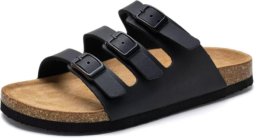 Torotto Boys Girls Sandals with Cork Footbed Adjustable Buckle Casual Slides Sandals Open Toes Flat for Kids Toddler (Lhj441/Black)
