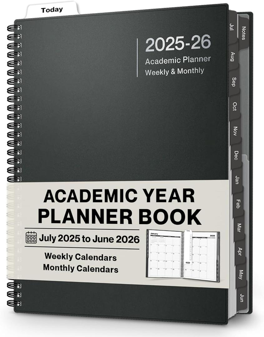 Dunwell Academic Planner Book 2025-2026, 8.5x11 Weekly Monthly Planner, July 2025 - June 2026, Large Calendar Book with Tabs, Bookmark, Free Stickers, Daily Calendar Planner Organizer (Charcoal Gray)