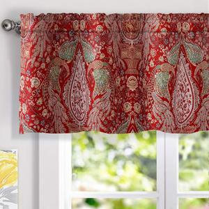 DriftAway Christopher Peacock Floral Pattern Thermal Insulated Blackout Window Curtain Valance Rod Pocket 2 Layers 52 Inch by 18 Inch Plus 2 Inch Header Red