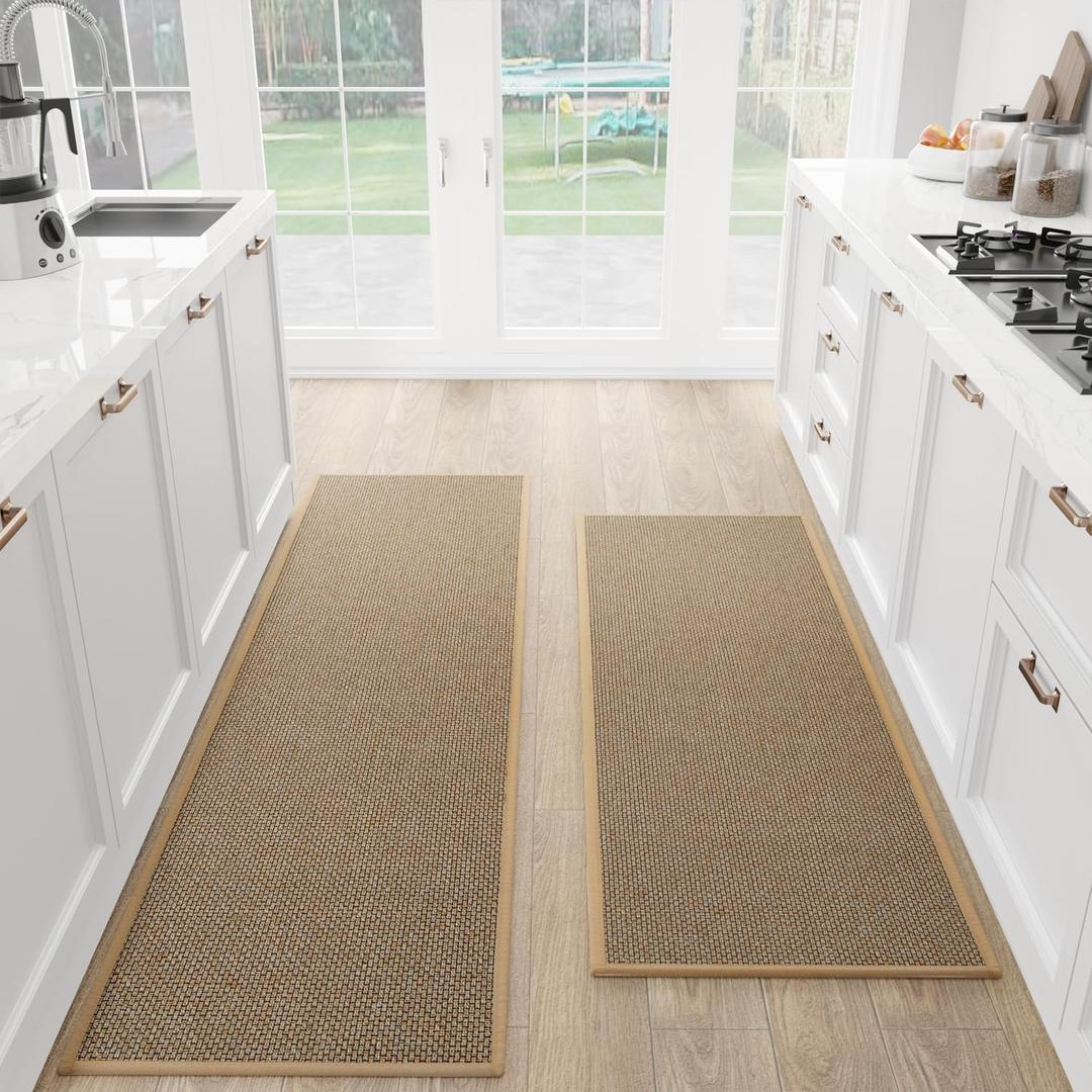 SUMLANS Kitchen Mat Set of 2 PCS, Cushioned Non Slip Rugs for Kitchen Floor, Absorbent Runner Comfort Standing Mats Washable for Kitchen, Office, Home,(Brown, 17.3"x47"+17.3"x71")