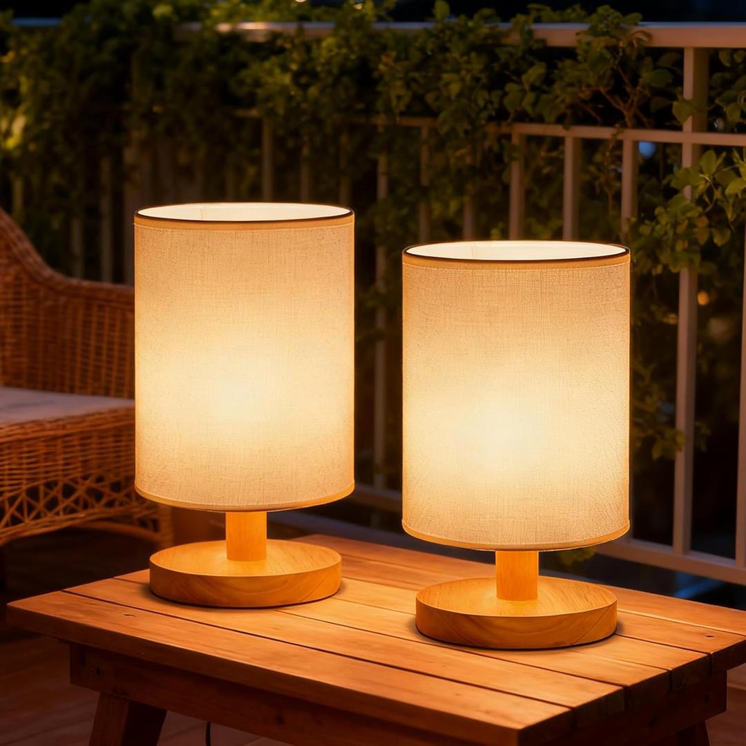 Buroraix 2 Pack Table Lamp, Bedside Lamp Nightstand Lamp, 3000K Warm Light Desk Lamp, USB Powered LED Reading Lamp, Boho Vintage Small Lamp for Bedroom Living Room Office Dorm Dresser Bookshelf