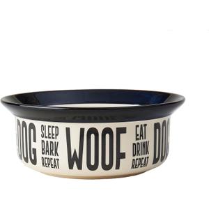 PetRageous 17001 Eat Drink Repeat Two-Tone Stoneware Dishwasher Safe Dog Bowl 4-Cup 8.18-Inch Diameter 3-Inch Tall for Medium and Large Dogs and Cats, Off-White, (Pack of 1)