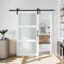 38" x 80" Sliding Glass Barn Door with 6.6FT Barn Door Hardware Kit Included, Assemblely Needed, Waterproof PVC Surface, White, 3 Panels Frosted Glass